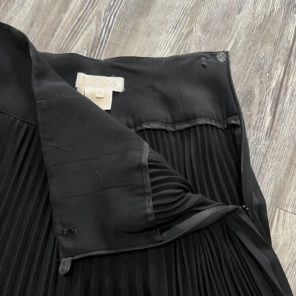 Escada Margaretha Ley Black Pleated Midi Skirt 40